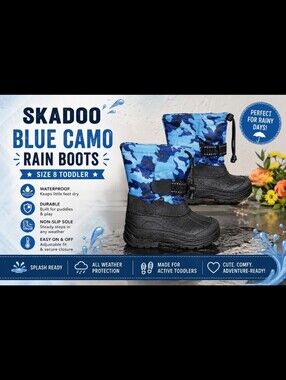SKADOO Blue Camo Rain Boots 8 Toddler